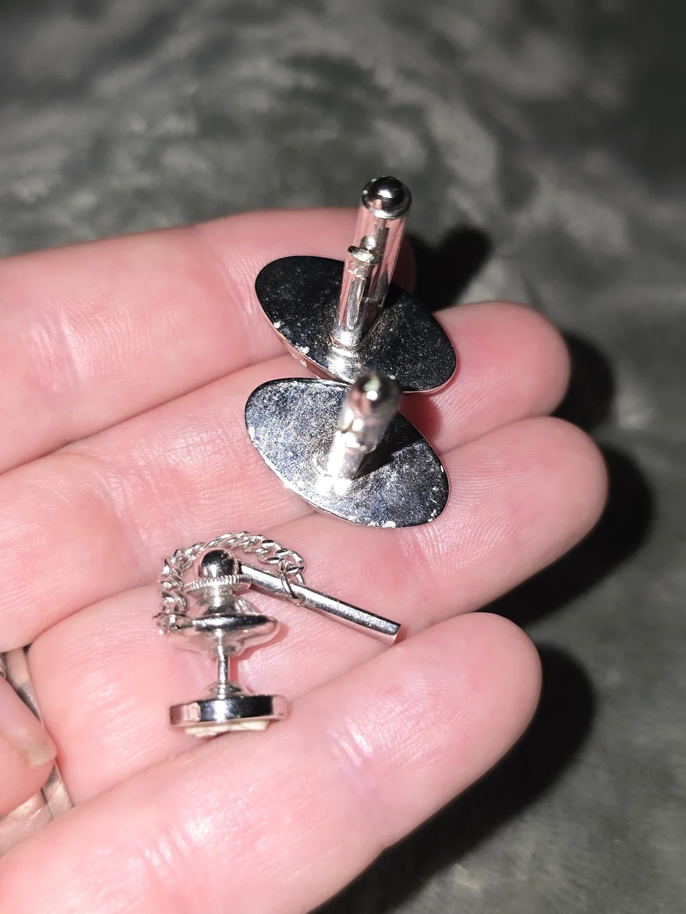 Silver Cameo Cufflinks and Tie Tack Set